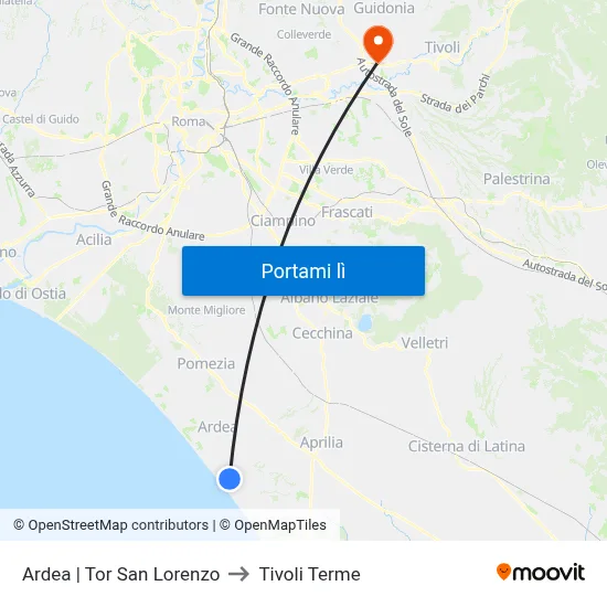 Ardea | Tor San Lorenzo to Tivoli Terme map