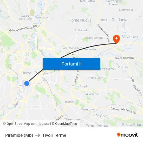 Piramide (Mb) to Tivoli Terme map