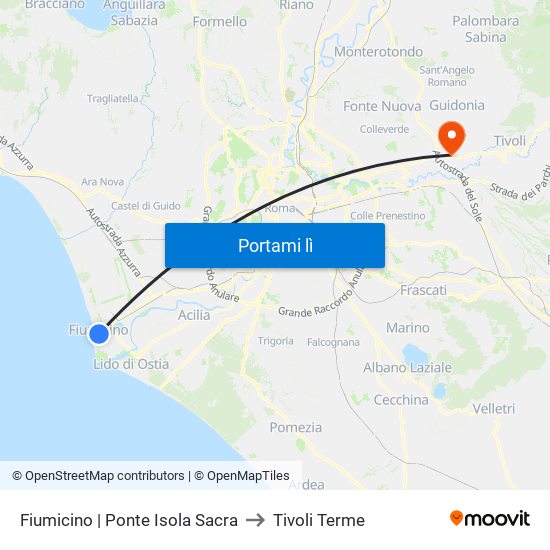 Fiumicino | Ponte Isola Sacra to Tivoli Terme map
