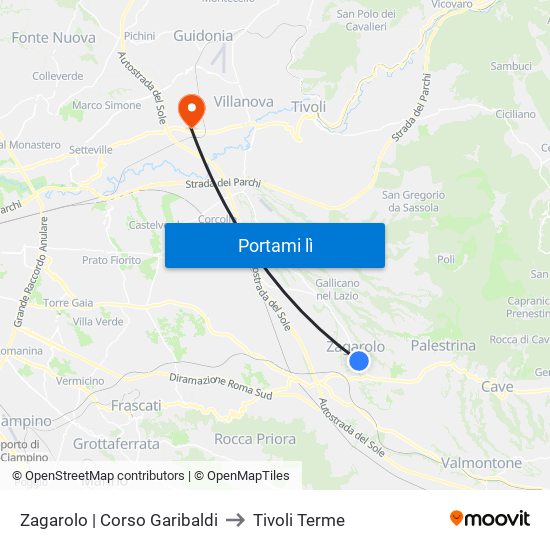 Zagarolo | Corso Garibaldi to Tivoli Terme map