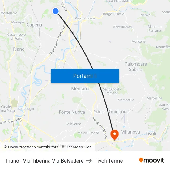 Fiano | Via Tiberina Via Belvedere to Tivoli Terme map