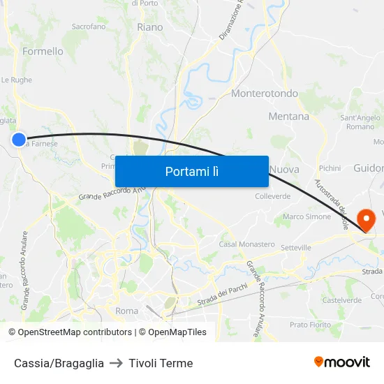 Cassia/Bragaglia to Tivoli Terme map