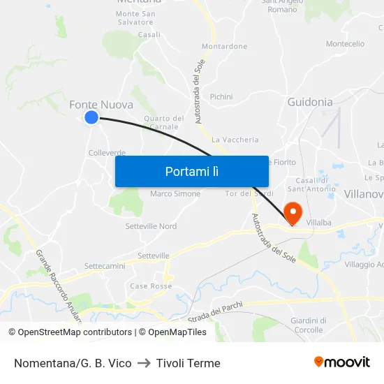 Nomentana/G. B. Vico to Tivoli Terme map