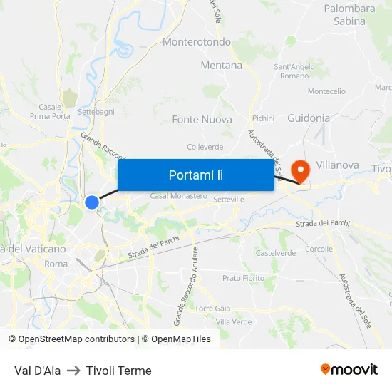 Val D'Ala to Tivoli Terme map