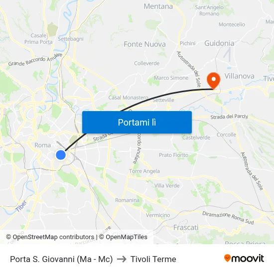 Porta S. Giovanni (Ma - Mc) to Tivoli Terme map