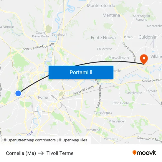 Cornelia (Ma) to Tivoli Terme map