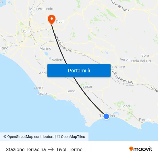 Stazione Terracina to Tivoli Terme map