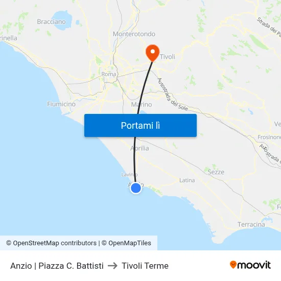 Anzio | Piazza C. Battisti to Tivoli Terme map