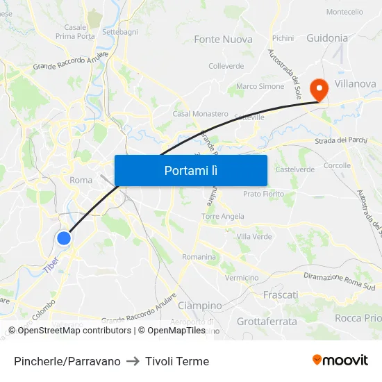 Pincherle/Parravano to Tivoli Terme map