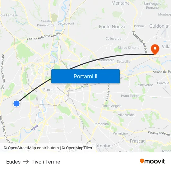 Eudes to Tivoli Terme map