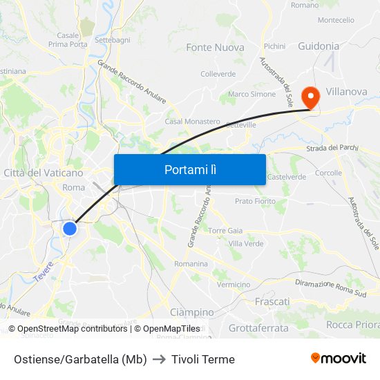 Ostiense/Garbatella (Mb) to Tivoli Terme map