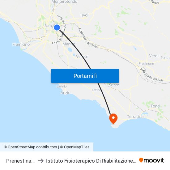 Prenestina/Irpinia to Istituto Fisioterapico Di Riabilitazione Clara Franceschini map