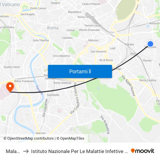 Malatesta to Istituto Nazionale Per Le Malattie Infettive ""Lazzaro Spallanzani"" map