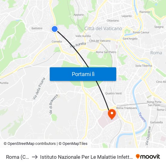 Roma (Cornelia) to Istituto Nazionale Per Le Malattie Infettive ""Lazzaro Spallanzani"" map