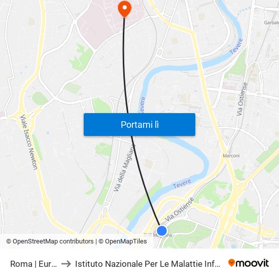 Roma | Eur Magliana to Istituto Nazionale Per Le Malattie Infettive ""Lazzaro Spallanzani"" map