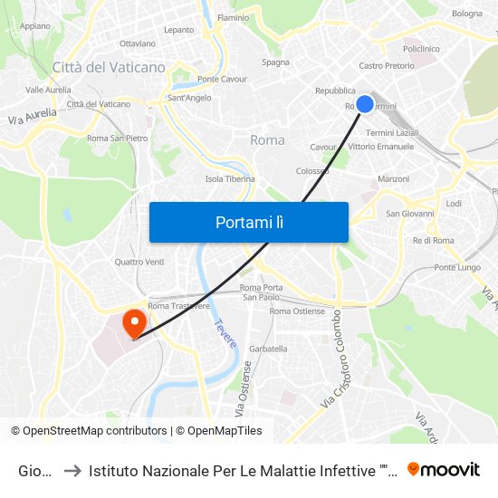 Gioberti to Istituto Nazionale Per Le Malattie Infettive ""Lazzaro Spallanzani"" map