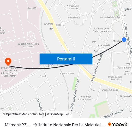 Marconi/P.Za Della Radio to Istituto Nazionale Per Le Malattie Infettive ""Lazzaro Spallanzani"" map