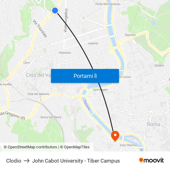 Clodio to John Cabot University - Tiber Campus map