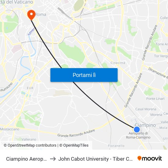 Ciampino Aeroporto to John Cabot University - Tiber Campus map
