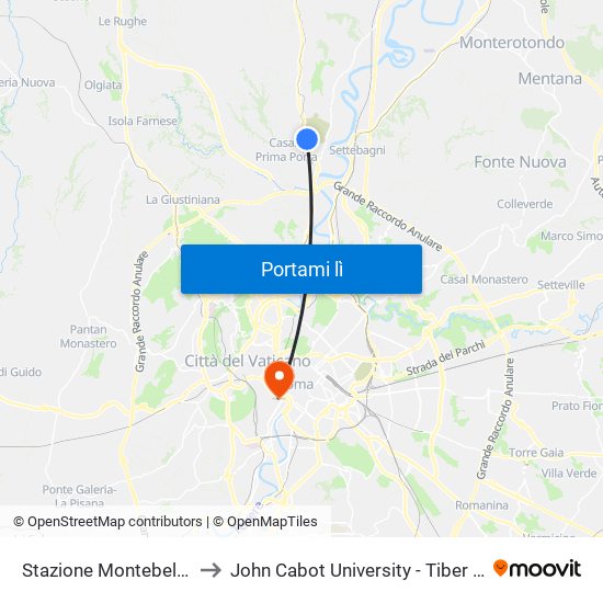 Stazione Montebello (Rv) to John Cabot University - Tiber Campus map