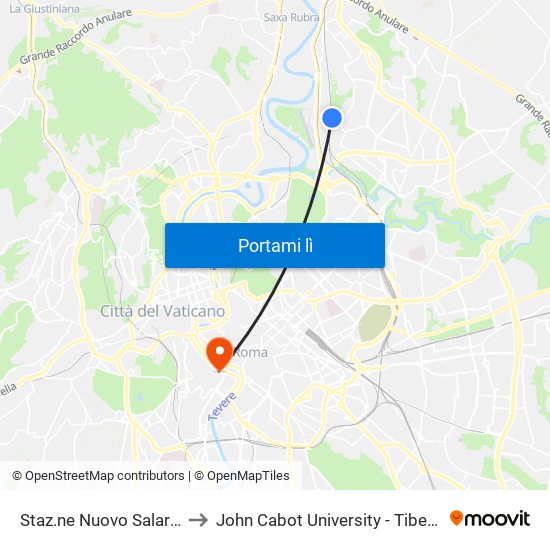 Staz.ne Nuovo Salario (Fl1) to John Cabot University - Tiber Campus map