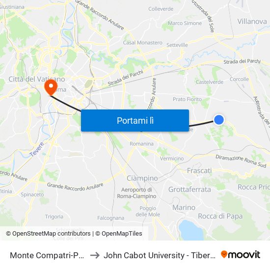 Monte Compatri-Pantano to John Cabot University - Tiber Campus map