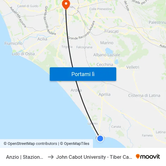 Anzio | Stazione FS to John Cabot University - Tiber Campus map