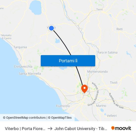 Viterbo | Porta Fiorentina FS to John Cabot University - Tiber Campus map