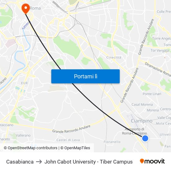 Casabianca to John Cabot University - Tiber Campus map