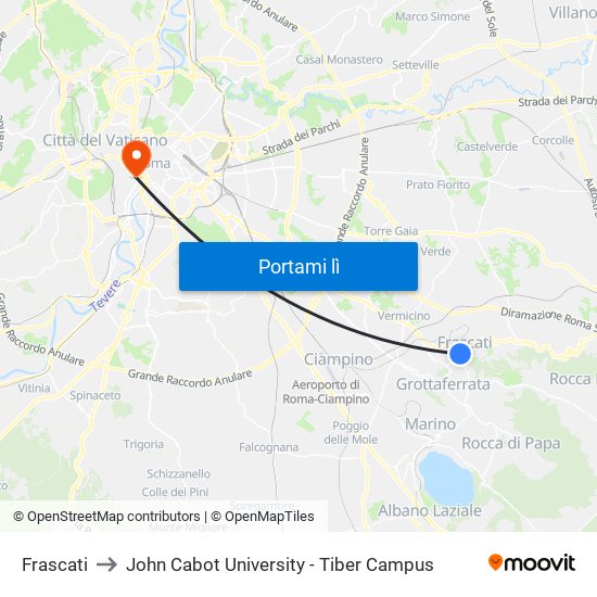 Frascati to John Cabot University - Tiber Campus map
