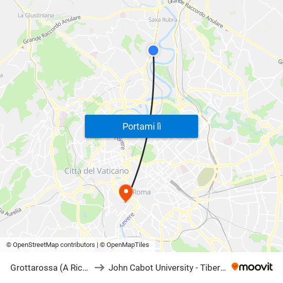 Grottarossa (A Richiesta) to John Cabot University - Tiber Campus map