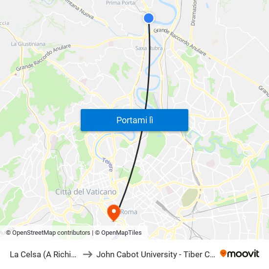 La Celsa (A Richiesta) to John Cabot University - Tiber Campus map
