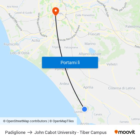 Padiglione to John Cabot University - Tiber Campus map
