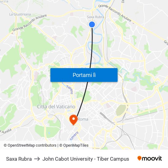 Saxa Rubra to John Cabot University - Tiber Campus map