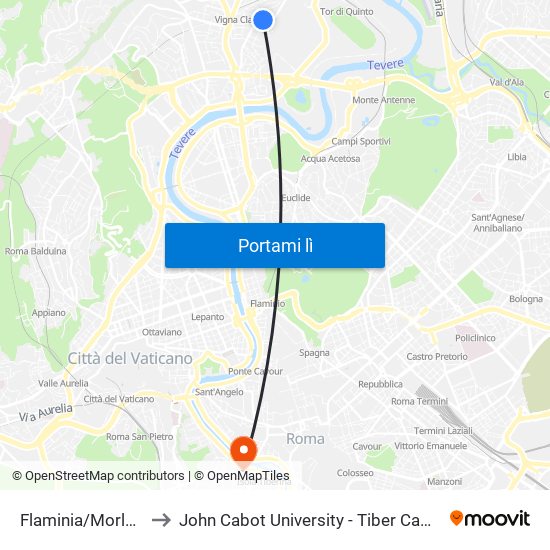 Flaminia/Morlupo to John Cabot University - Tiber Campus map