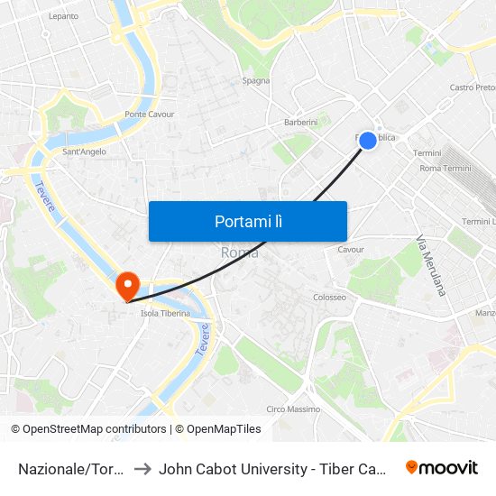 Nazionale/Torino to John Cabot University - Tiber Campus map