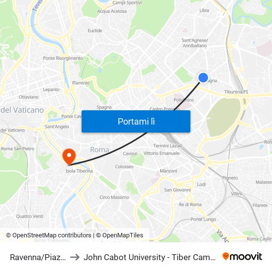 Ravenna/Piazza to John Cabot University - Tiber Campus map