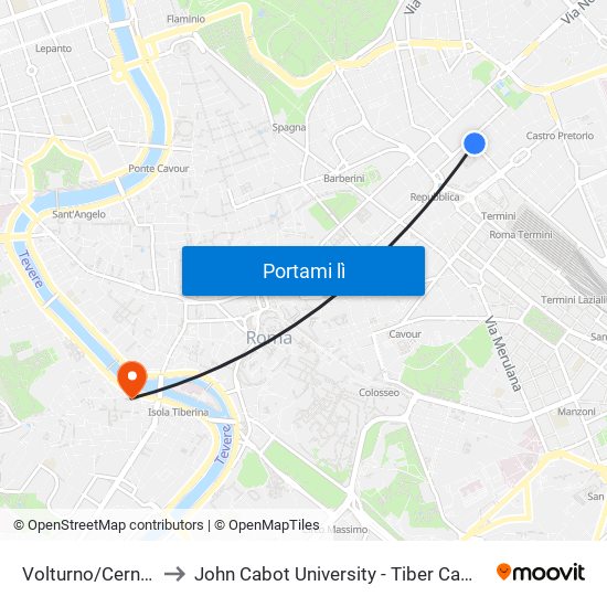Volturno/Cernaia to John Cabot University - Tiber Campus map