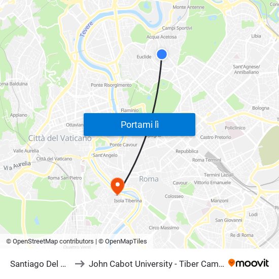 Santiago Del Cile to John Cabot University - Tiber Campus map