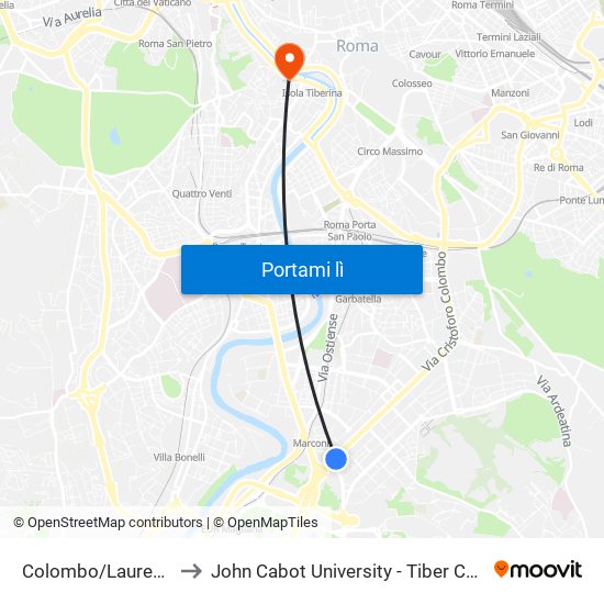 Colombo/Laurentina to John Cabot University - Tiber Campus map