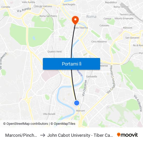 Marconi/Pincherle to John Cabot University - Tiber Campus map