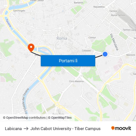 Labicana to John Cabot University - Tiber Campus map