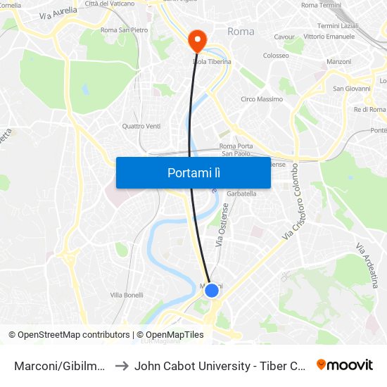 Marconi/Gibilmanna to John Cabot University - Tiber Campus map