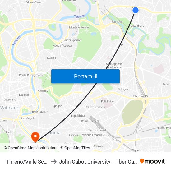 Tirreno/Valle Scrivia to John Cabot University - Tiber Campus map