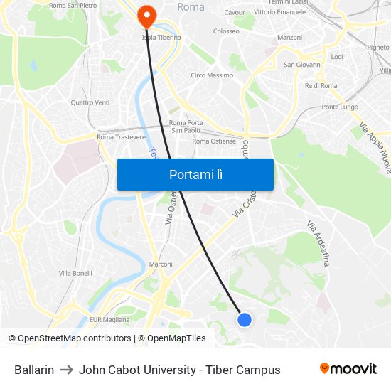 Ballarin to John Cabot University - Tiber Campus map