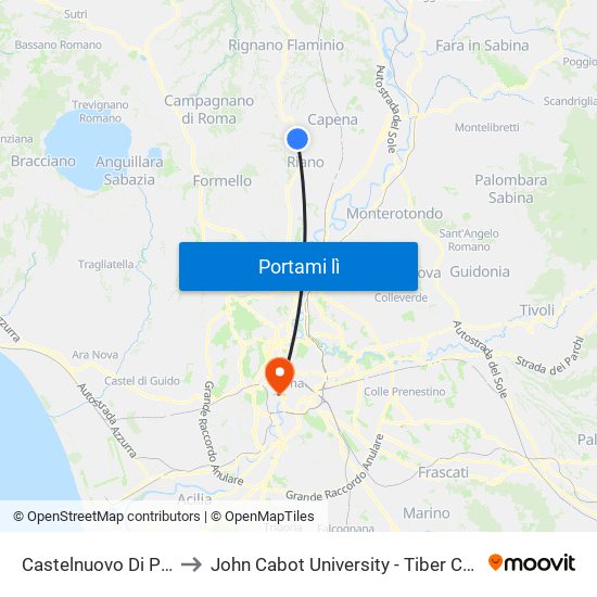 Castelnuovo Di Porto to John Cabot University - Tiber Campus map