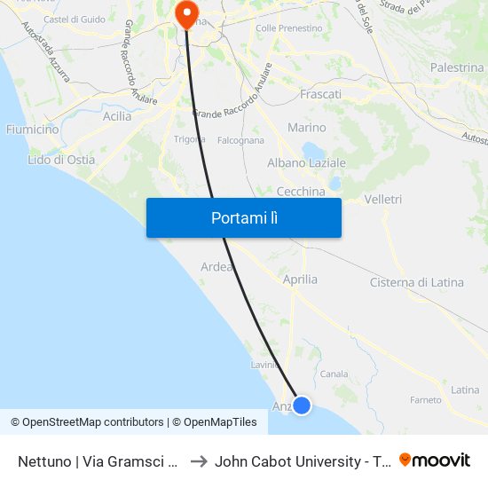 Nettuno | Via Gramsci Via Orsenigo to John Cabot University - Tiber Campus map