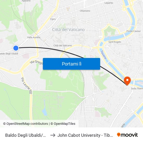 Baldo Degli Ubaldi/Albornoz to John Cabot University - Tiber Campus map