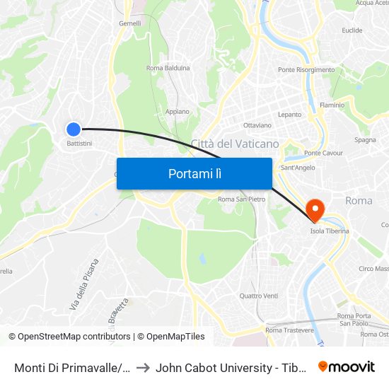 Monti Di Primavalle/Torrigio to John Cabot University - Tiber Campus map