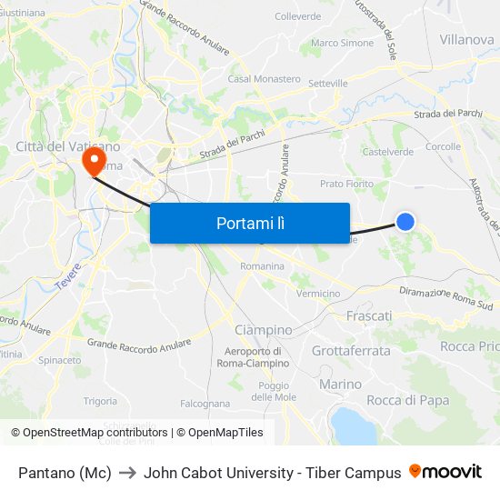 Pantano (Mc) to John Cabot University - Tiber Campus map